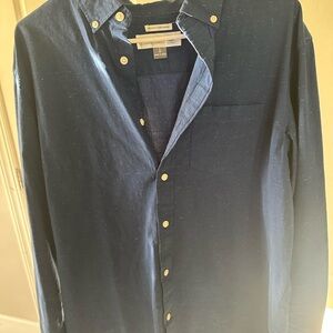 Men's Navy Button-Down Shirt with white spec design